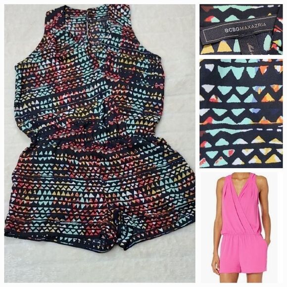 BCBGMazazria Romper Women's Thalia Opaline Green Pocket Sleeveless V-neck Short - Picture 12 of 12